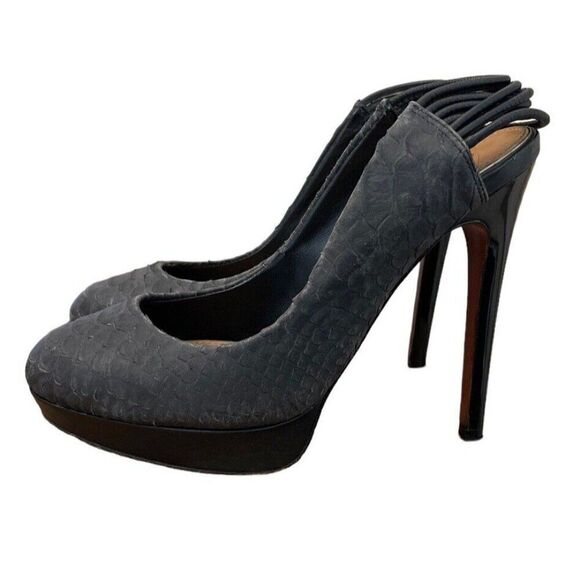 BADGLEY MISCHKA Size 6.5 Mark & James MARCY Black Leather Platform Heels Pumps - Picture 1 of 9